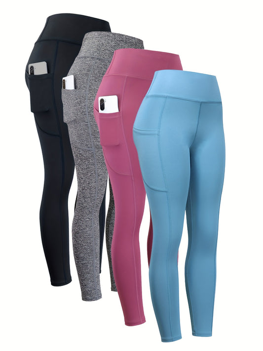 4pcs High Waist Yoga Leggings With Pocket For Women