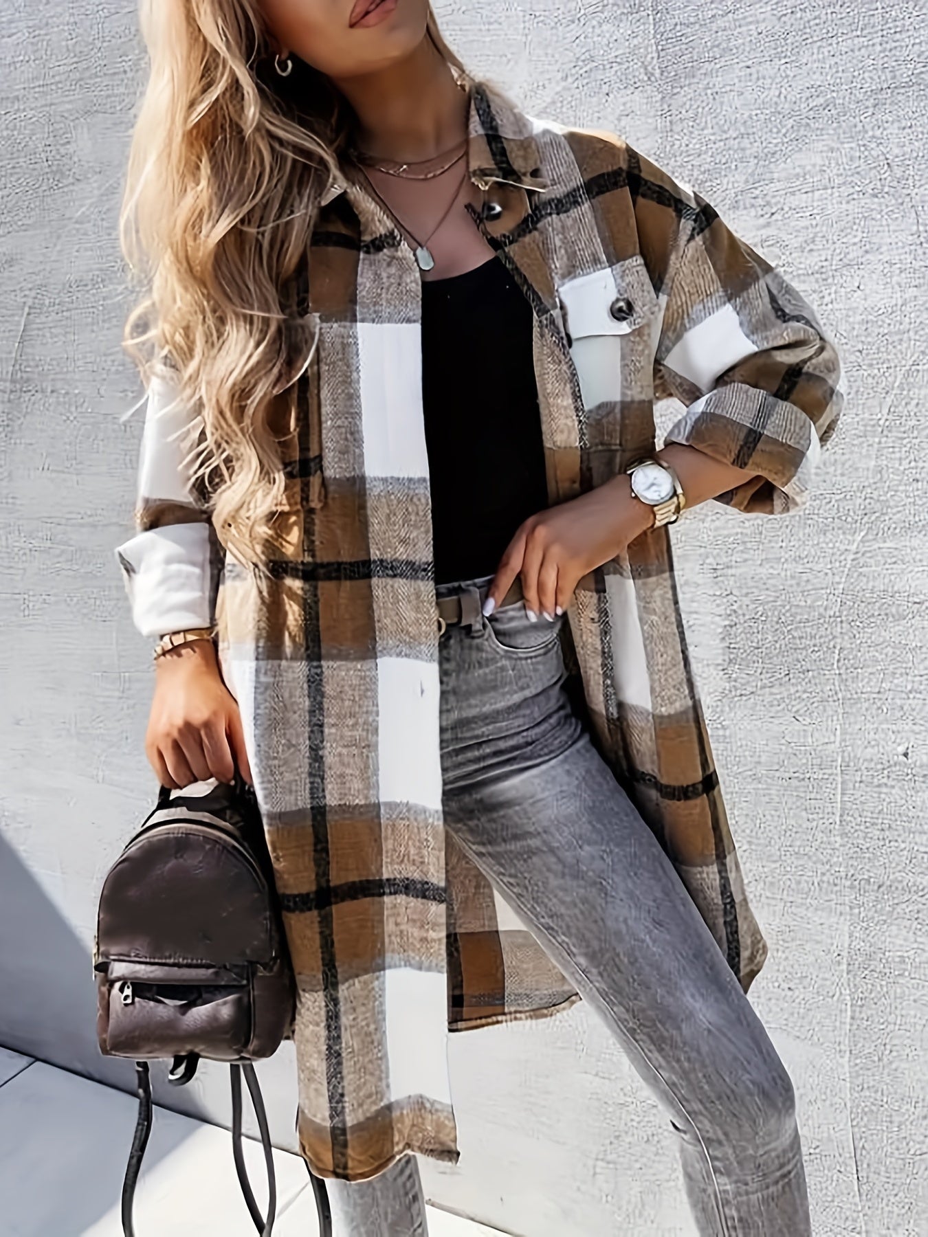 Plaid Print Long Length Jacket