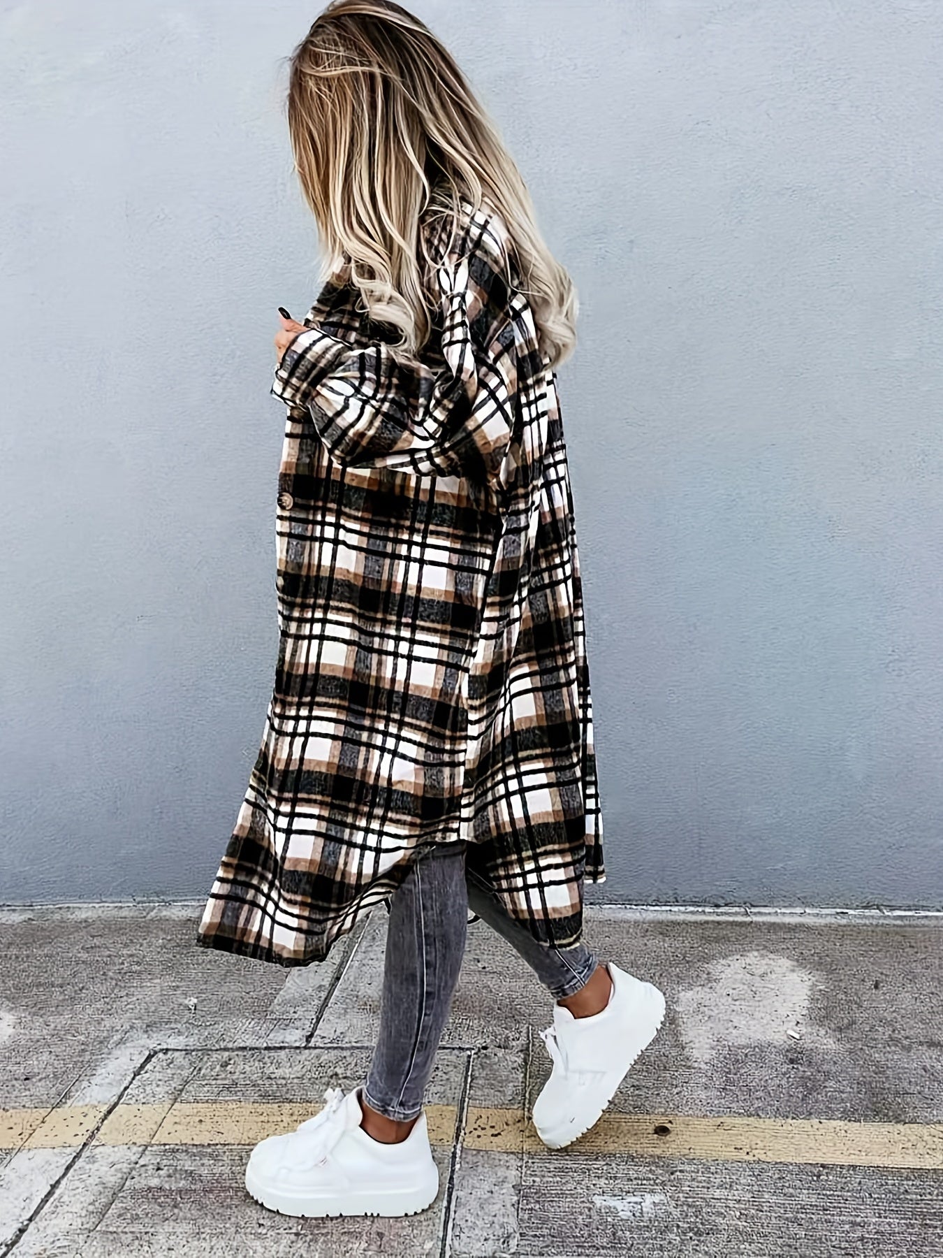 Plaid Print Long Length Jacket