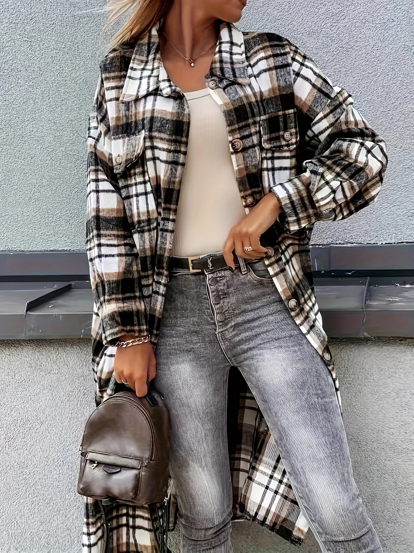 Plaid Print Long Length Jacket