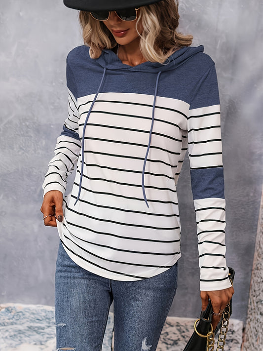 Striped Color Block Drawstring Hoodie