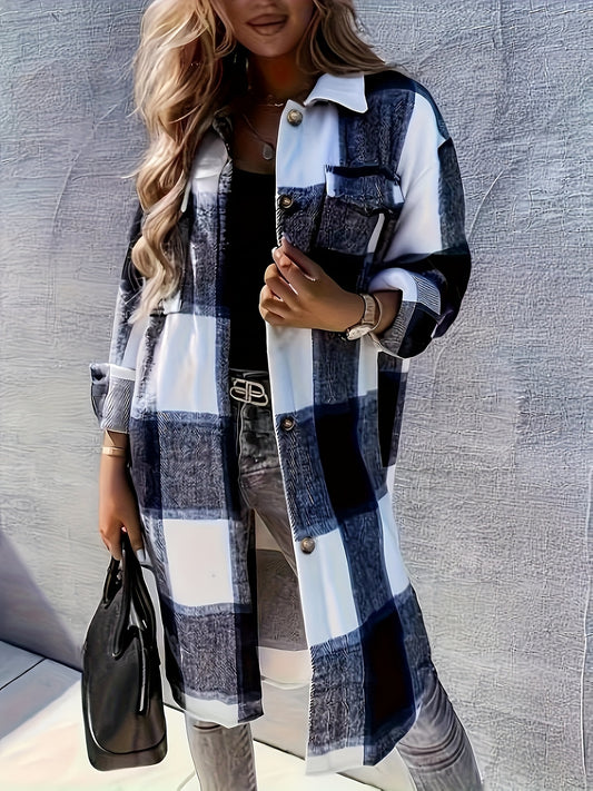 Plaid Print Long Length Jacket