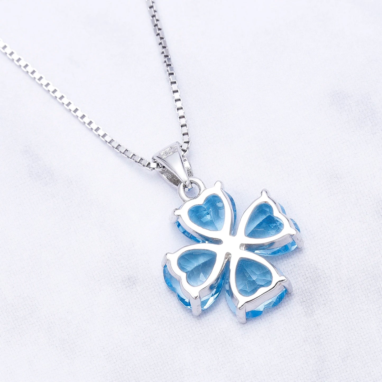 GEM'S BALLET 0.95ct Natural Swiss Blue Topaz Clover Design Solid 585 14K 10K 18K Gold 925 Silver Pendant Necklace