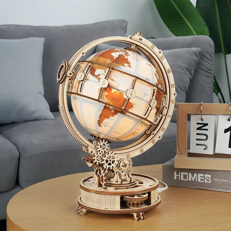 Luminous Wooden Globe Night Light, 3DPuzzle Assembly Kit For kids And Adults