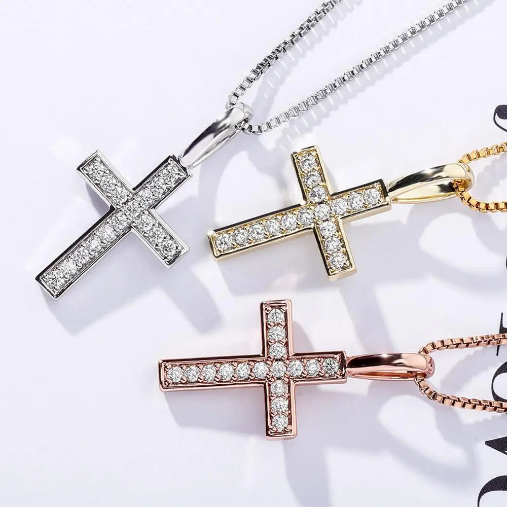 TOPGRILLZ 925 Sterling Silver Ice Zircon Cross Pendant Gold Silver Rose Gold