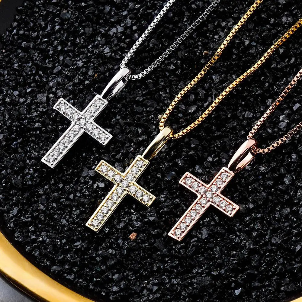 TOPGRILLZ 925 Sterling Silver Ice Zircon Cross Pendant Gold Silver Rose Gold