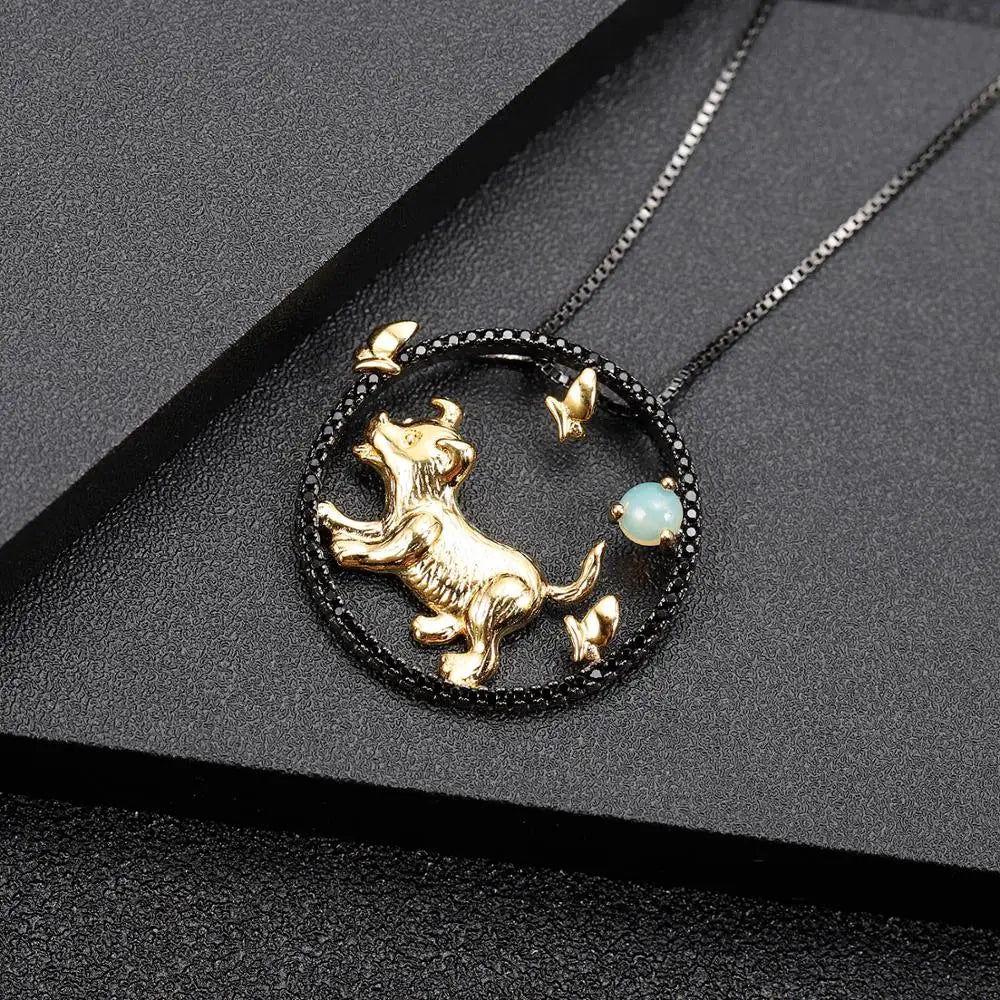 Dog Chinese Zodiac Jewelry For Women Natural  Gemstone  Necklace Handmade