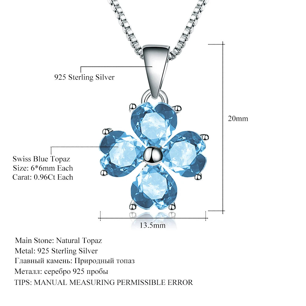 GEM'S BALLET 0.95ct Natural Swiss Blue Topaz Clover Design Solid 585 14K 10K 18K Gold 925 Silver Pendant Necklace