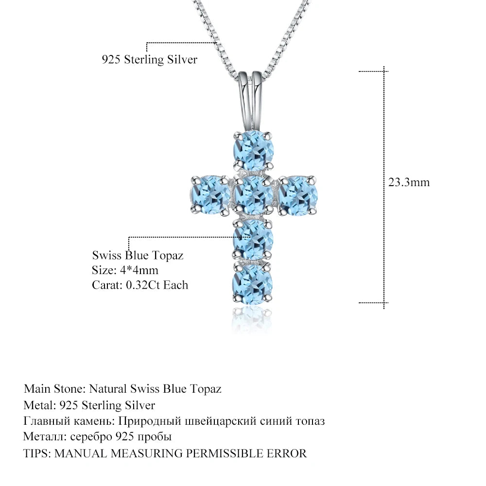 Gem's Ballet Natural Swiss Blue Topaz 925 Sterling Silver Gemstone Cross Pendant