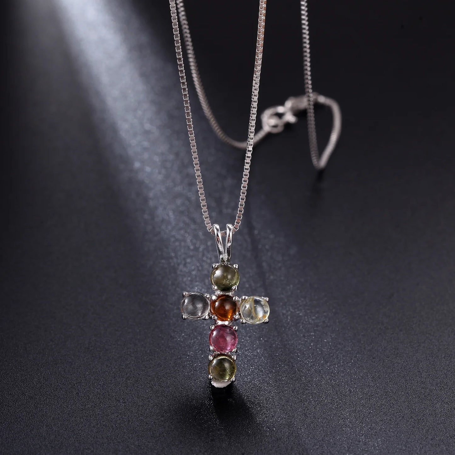 Gem's Ballet Natural Swiss Blue Topaz 925 Sterling Silver Gemstone Cross Pendant