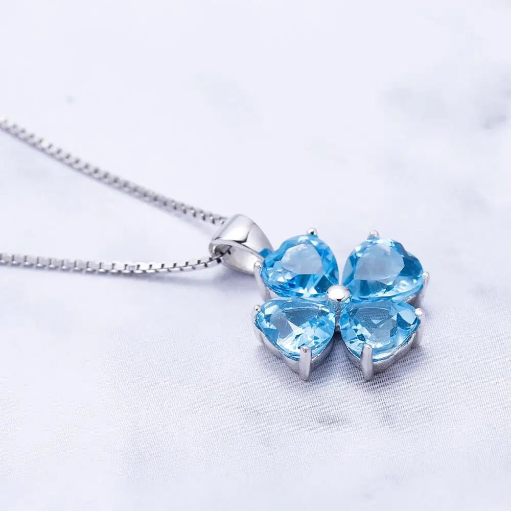 GEM'S BALLET 0.95ct Natural Swiss Blue Topaz Clover Design Solid 585 14K 10K 18K Gold 925 Silver Pendant Necklace