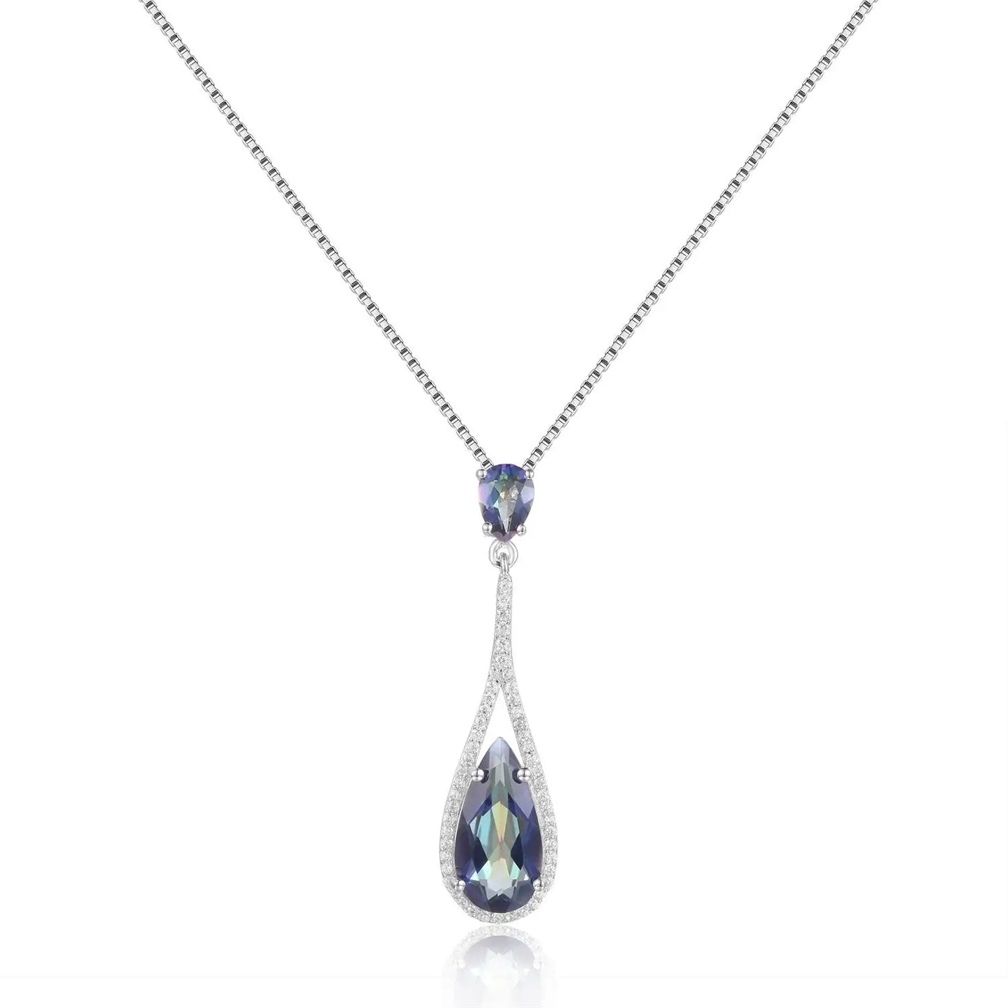 GEM'S BALLET Natural Mystic Quartz - Blueish Pendants 925 Sterling Silver Water Drop Gemstone Necklace