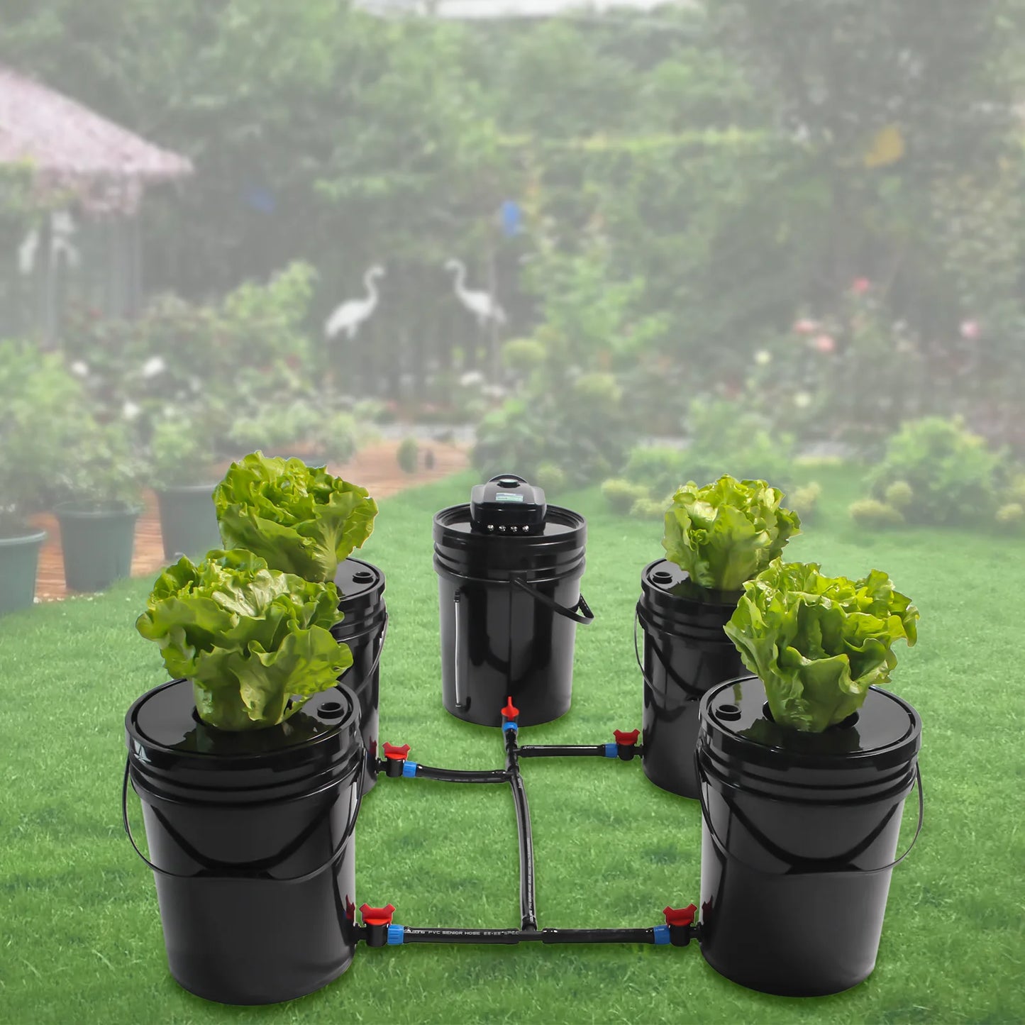 5 Bucket 5.28 Gallon Herb Garden Set with Pump For Indoor/outdoor Leafy Vegetables Black