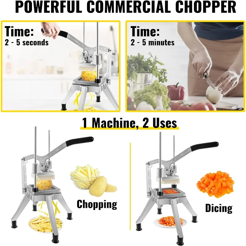 Commercial Chopper w/ 4 Replacement Blades, Stainless Steel French Fry Cutter