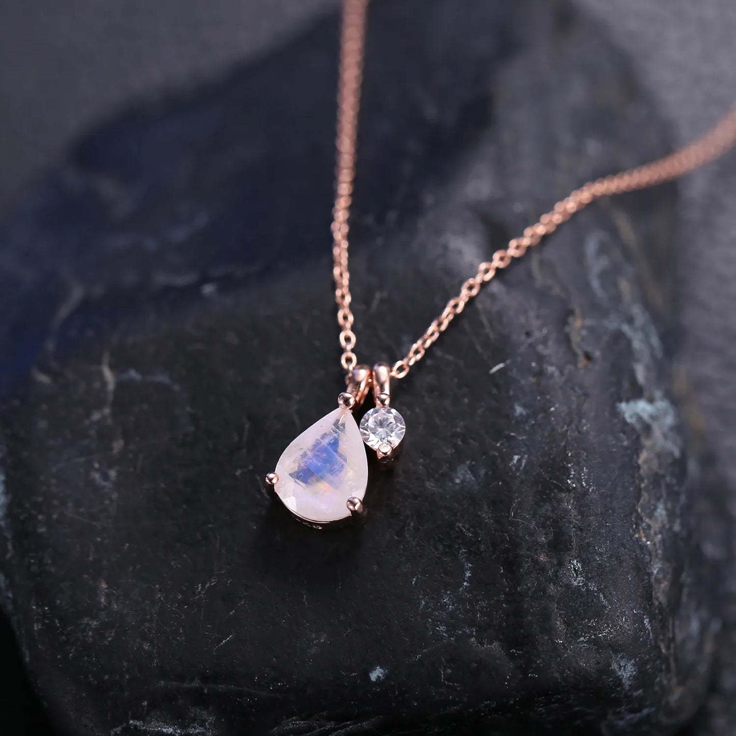 GEM'S BALLET Rainbow Moonstone Necklace in 925 Sterling Silver  June Birthstone