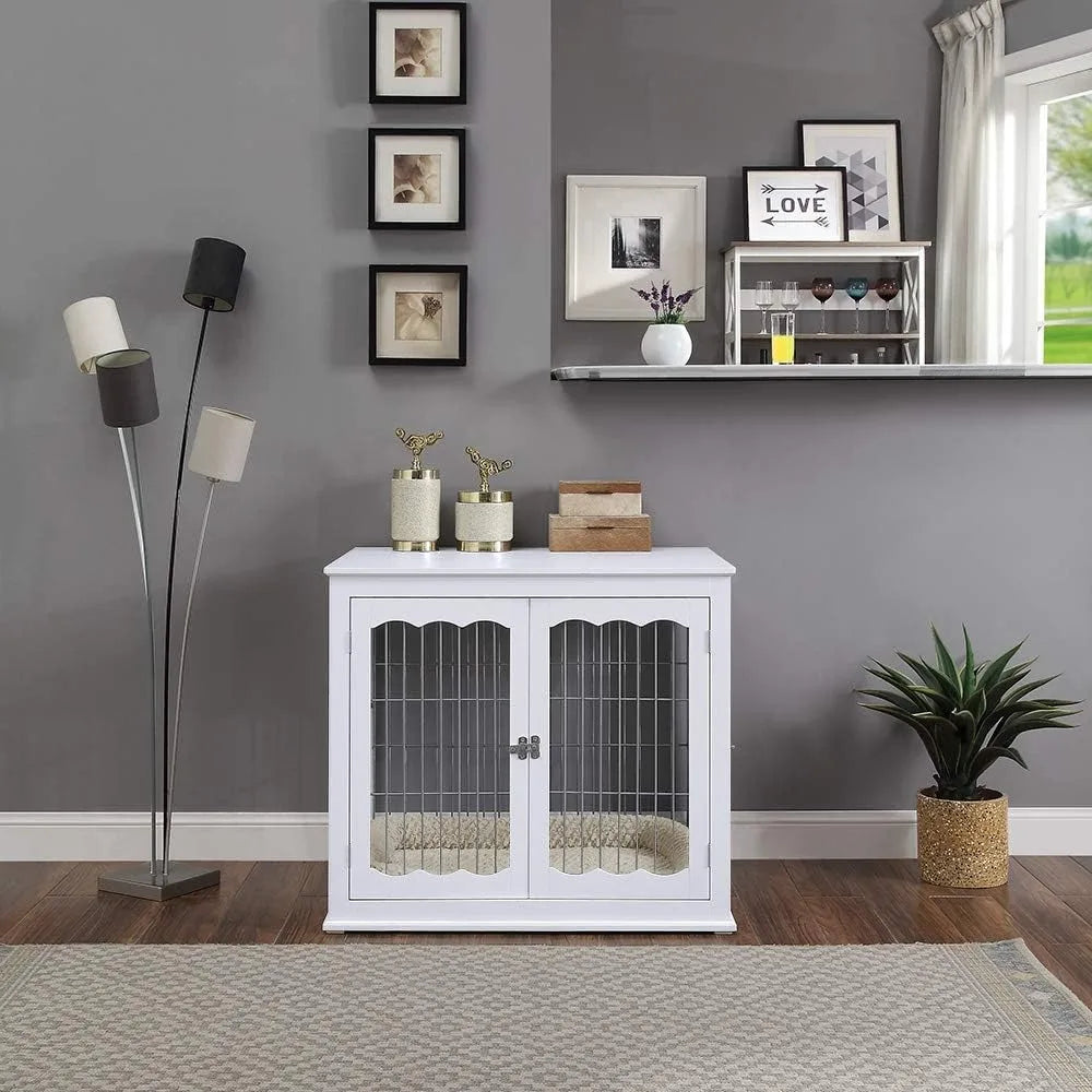 Furniture Style White Dog Crate for Medium Large Dogs, Indoor Aesthetic Dog Stuff Kennel, Modern Decorative Wood Wire Pet House