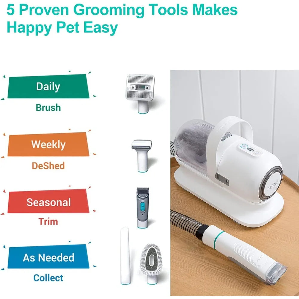 Professional Pet Grooming Kit & Vacuum Suction 99% Pet Hair,  Clippers with 5 Proven Grooming Tools