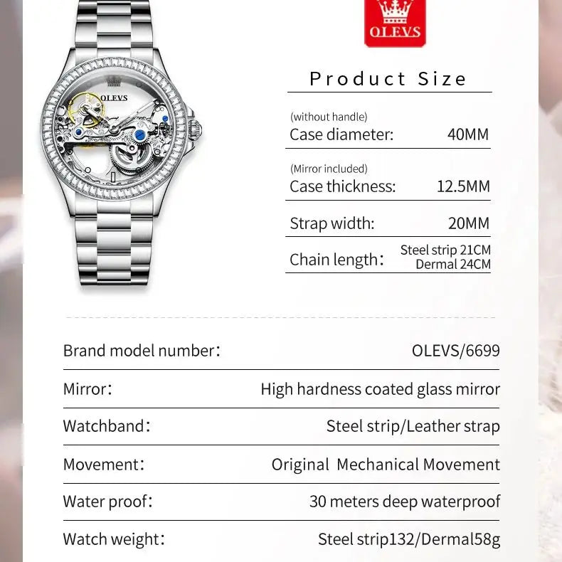 Automatic Watch for Women Hollow out Fully Transparent,  Luxury Brand Original Ladies Watch Set