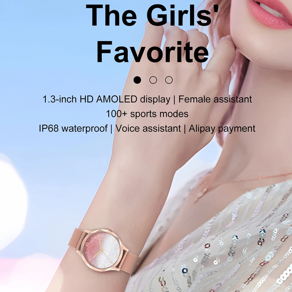 Women  Diamond Style Smartwatch 1.3" AMOLED Screen Wristwatch  Watches Bracelet Smart band