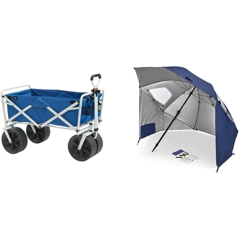 All Terrain Beach Wagon with Side Table|Heavy Duty Collapsible Folding Cart