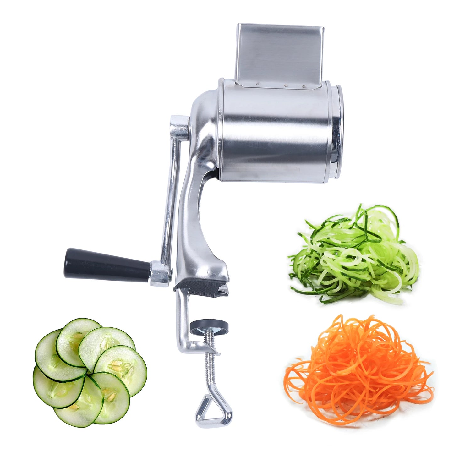 Manual Rotary Cheese Grater Vegetable Slicer Nut Grinder W/ 5 Blades