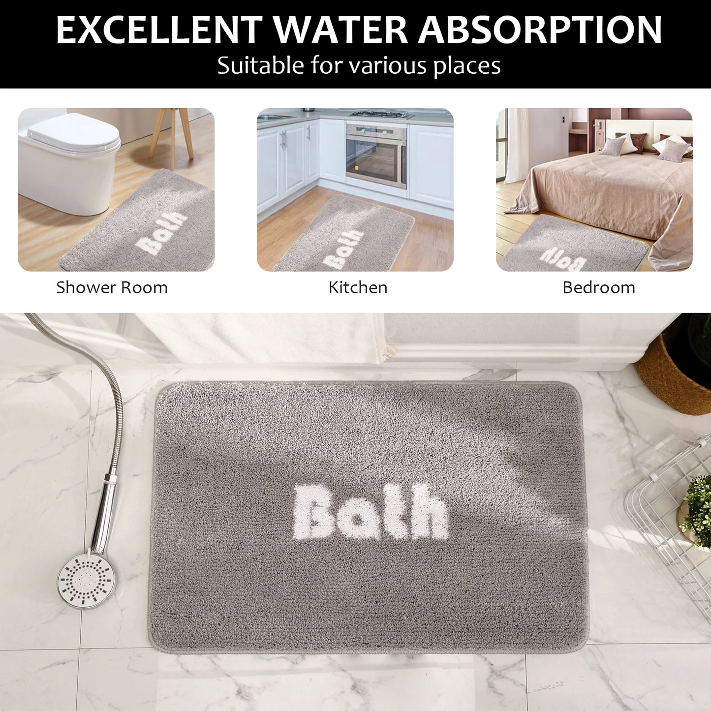 Non Slip Bathroom, Shower Mat  Super Absorbent, Door Mat for Kitchen and Living Room