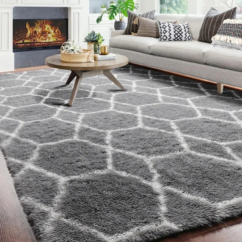 Modern Shag 5x8 Fluffy Floor Rugs for Living Room, Kids Room, Extra Soft