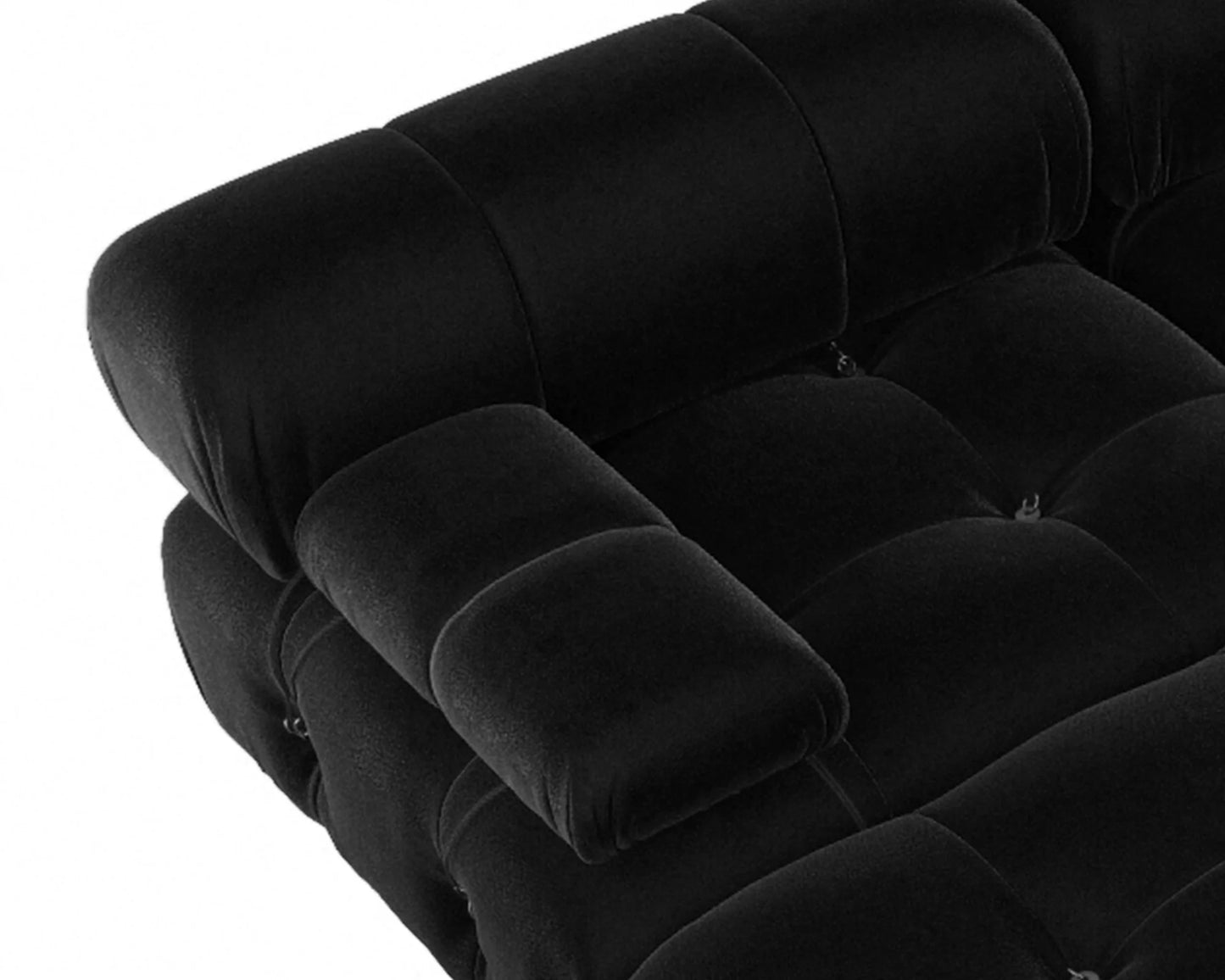 Sectional Sofa for Living Room, Black Velvet Modular Couches with Ottomans