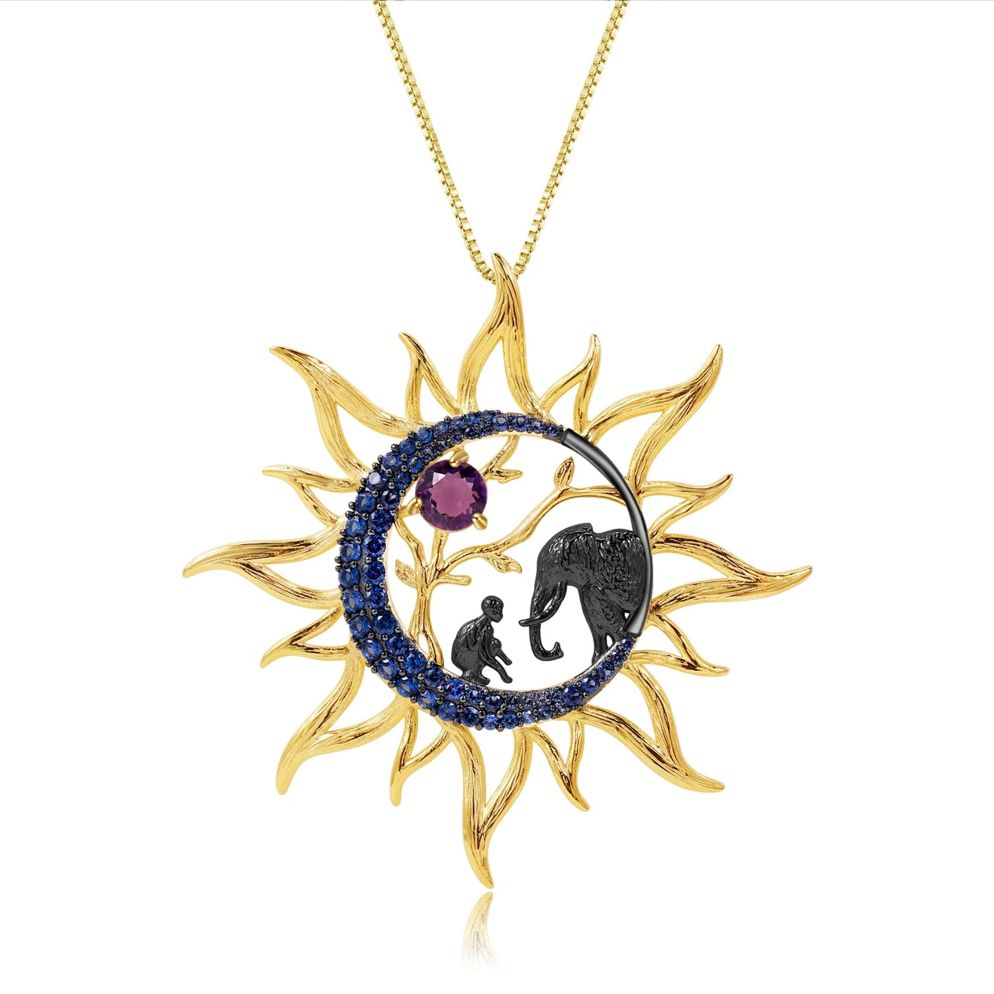 Celestial Sun Zodiac  Natural Opal  Human and Elephant  Necklace