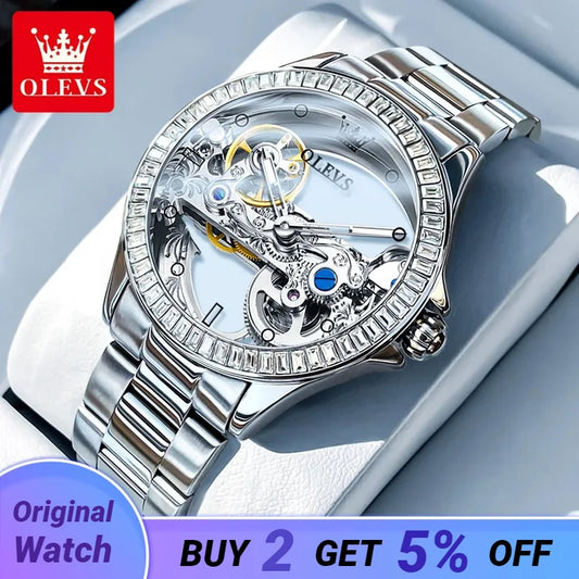 Automatic Watch for Women Hollow out Fully Transparent,  Luxury Brand Original Ladies Watch Set