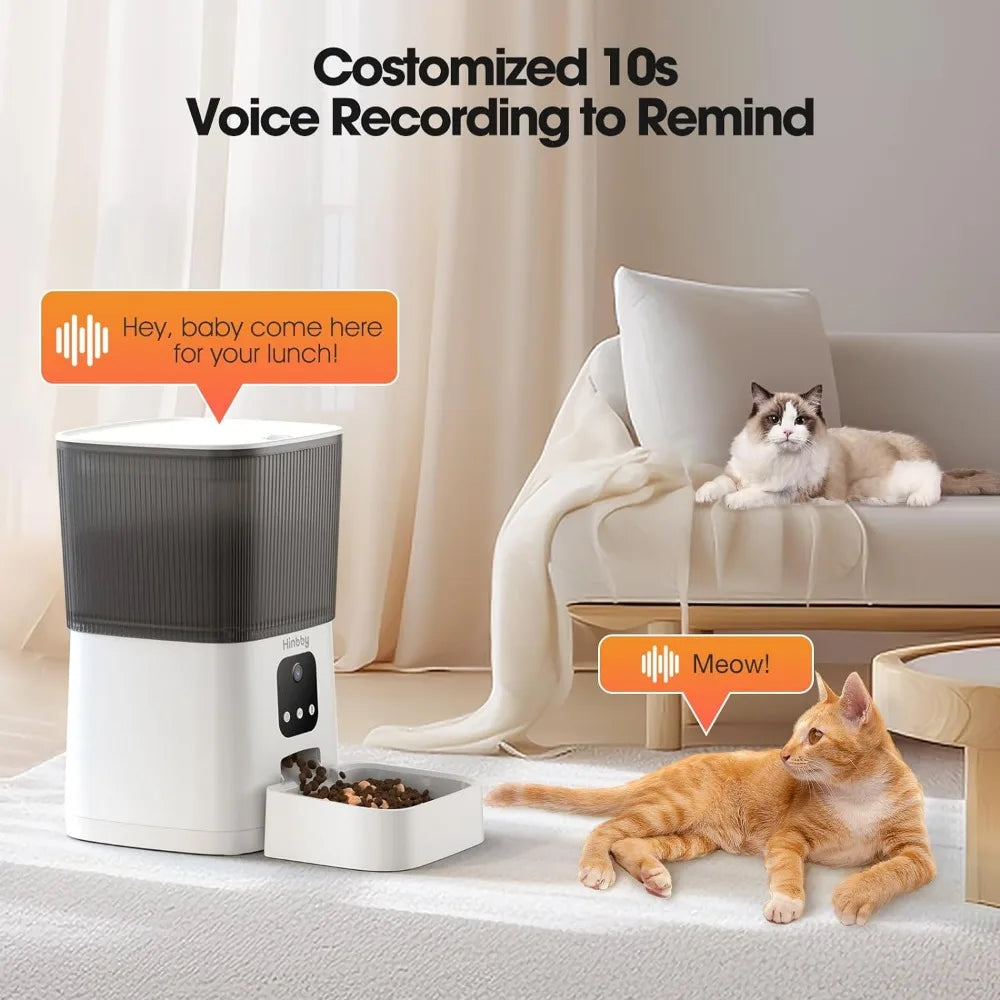 Automatic Cat Feeder with 1080P Camera, Wi Fi  with Remote App, Control Voice, Video Record Dual Power