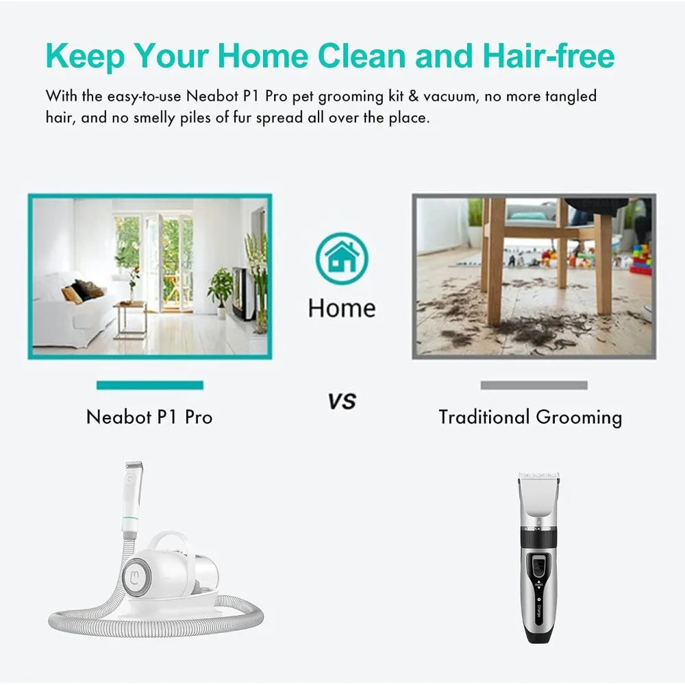 Professional Pet Grooming Kit & Vacuum Suction 99% Pet Hair,  Clippers with 5 Proven Grooming Tools