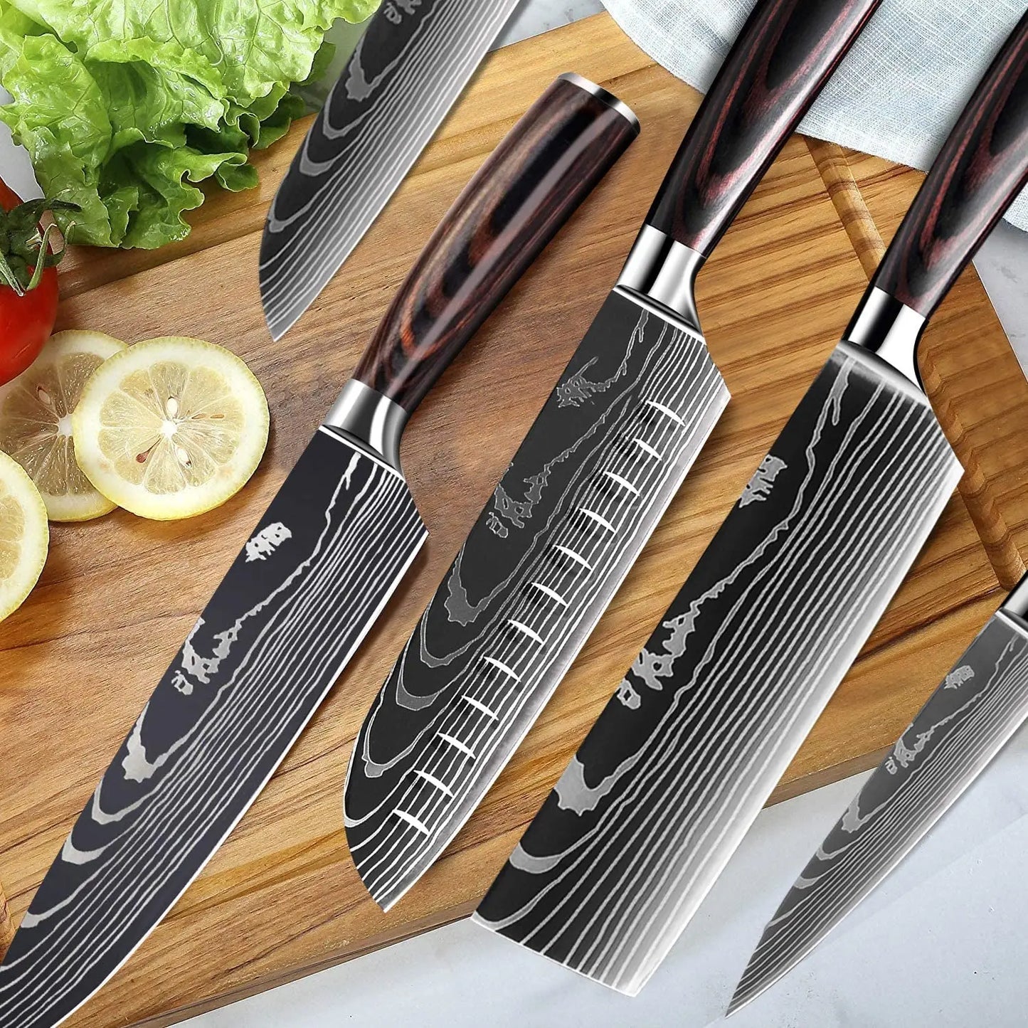 1-10Pcs Chef Knife For kitchen Damascus Santoku  Set