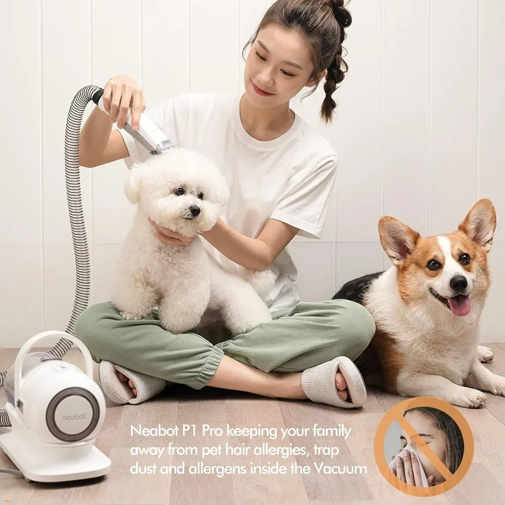 Professional Pet Grooming Kit & Vacuum Suction 99% Pet Hair,  Clippers with 5 Proven Grooming Tools