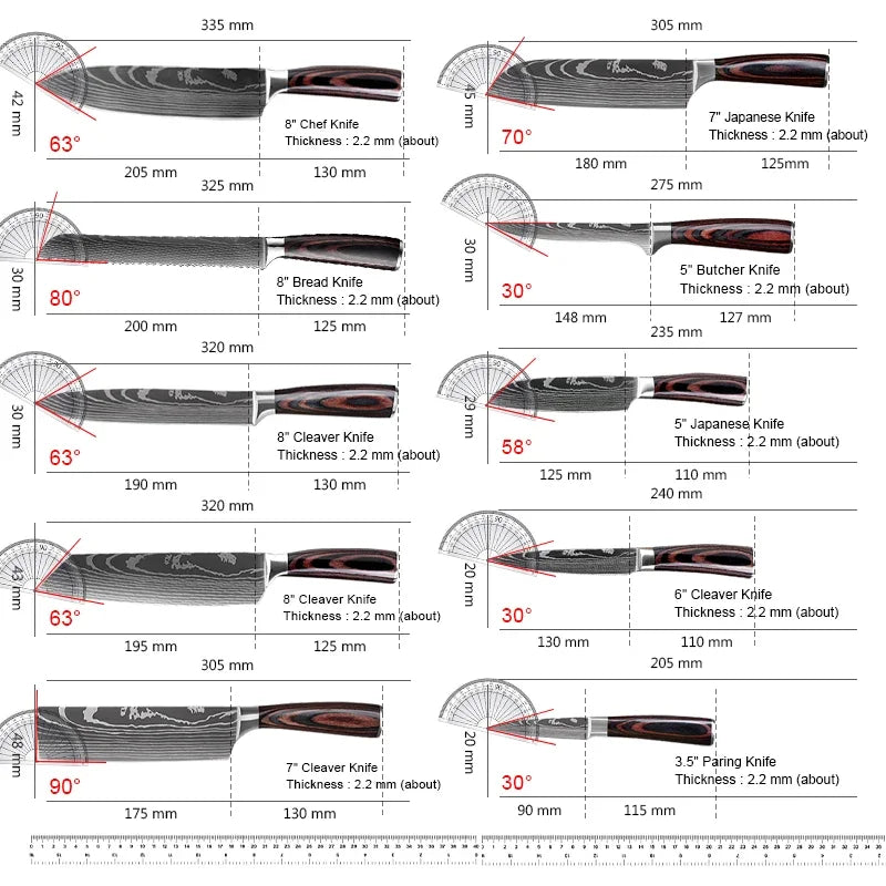 1-10Pcs Chef Knife For kitchen Damascus Santoku  Set