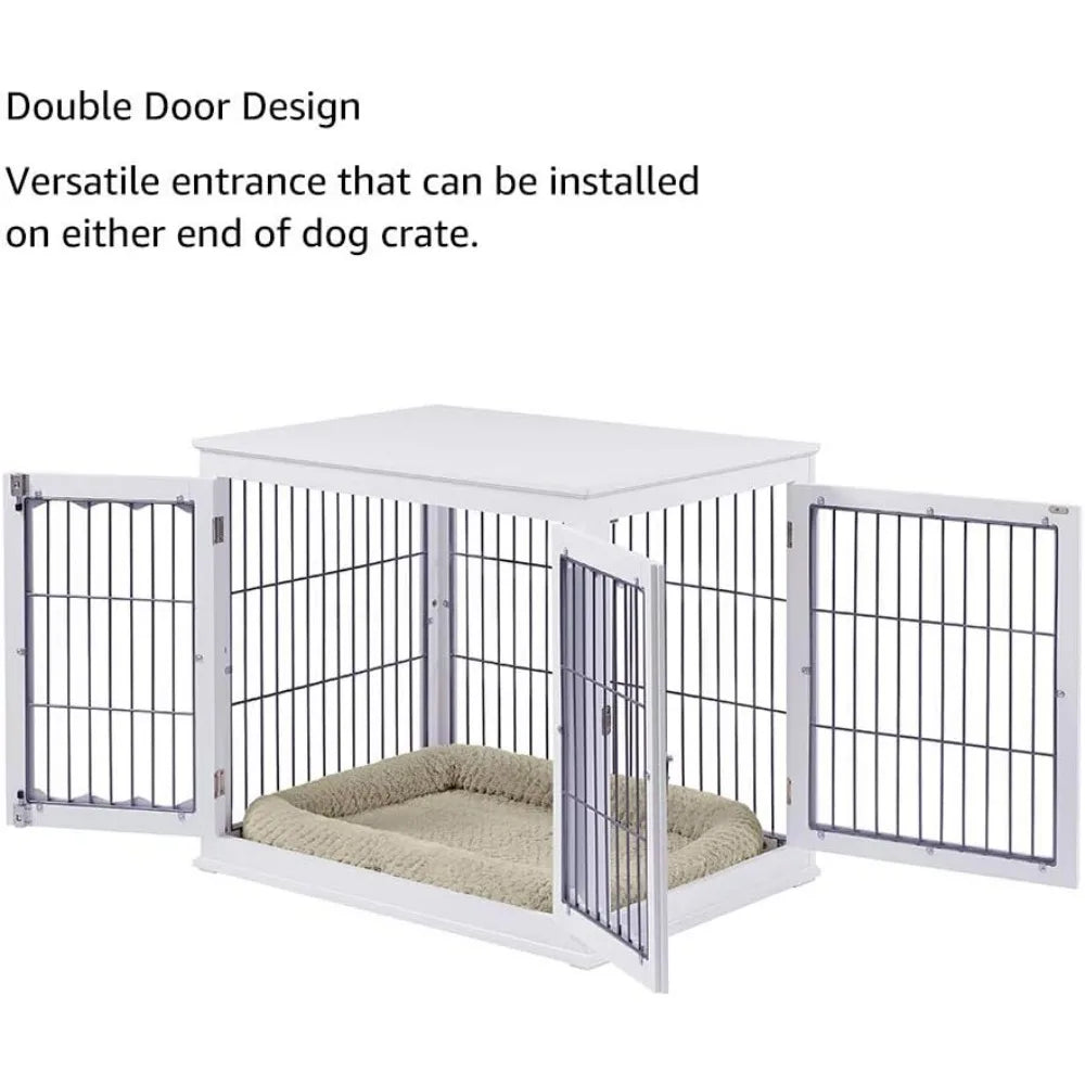 Furniture Style White Dog Crate for Medium Large Dogs, Indoor Aesthetic Dog Stuff Kennel, Modern Decorative Wood Wire Pet House