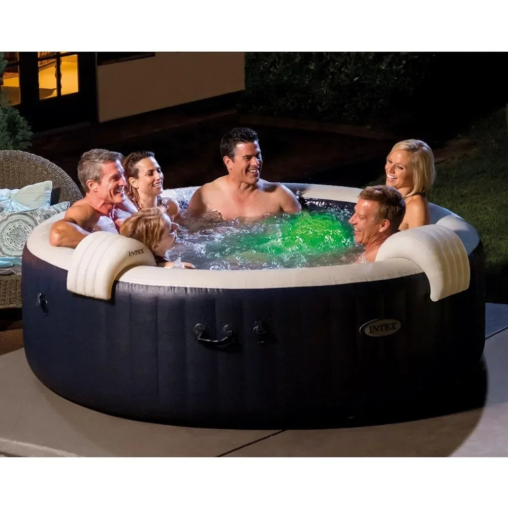 6 Person Inflatable 85"  Outdoor Hot Tub  With 170 Bubble Air Jets Heating and LED Color Changing Lights