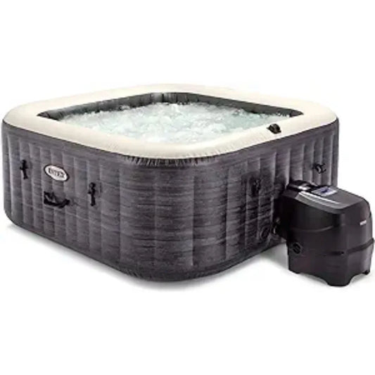 4 Person Inflatable 83" Square Outdoor Hot Tub Spa With 140 Bubble Air Jets Insulated Cover & LED Color Changing Lights