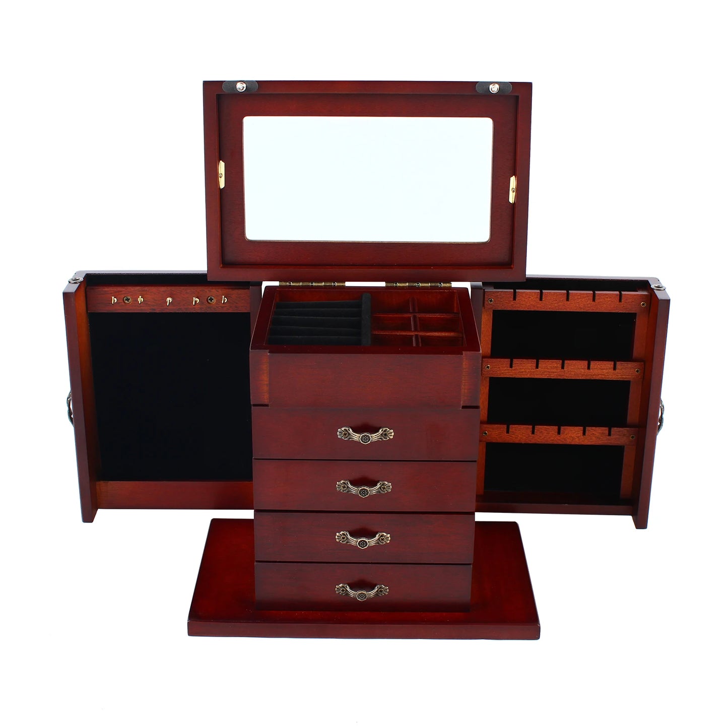 Wooden Jewelry Box  Built-in mirror double door 5-drawer