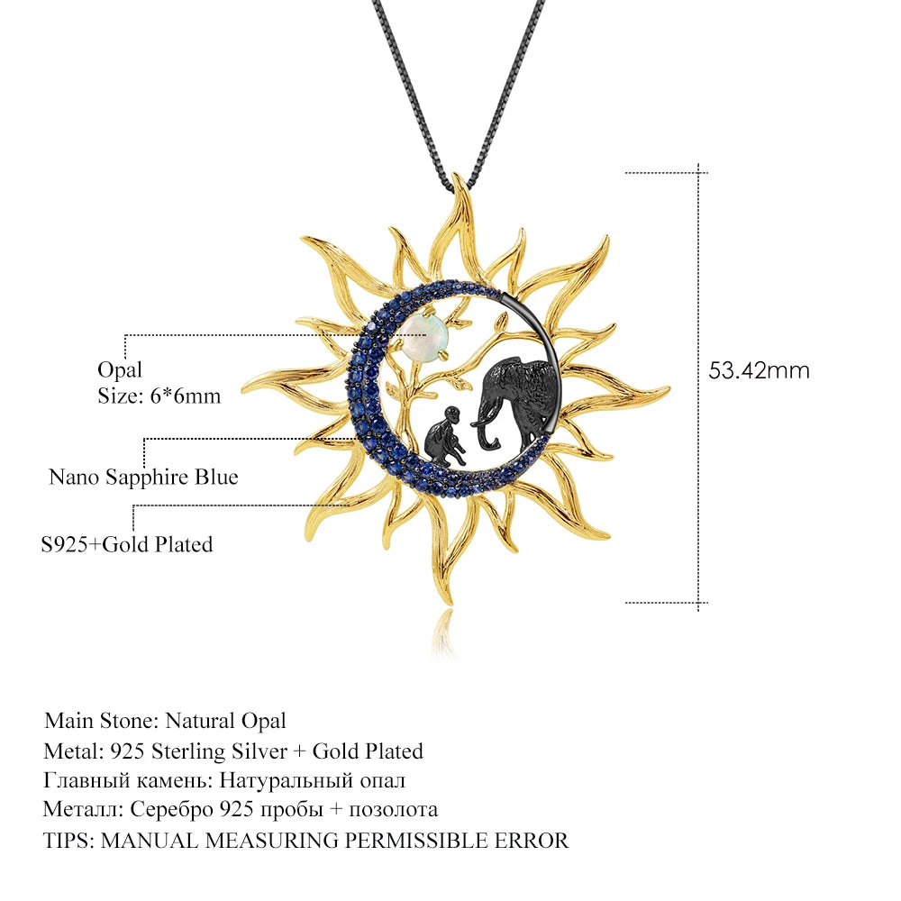 Celestial Sun Zodiac  Natural Opal  Human and Elephant  Necklace