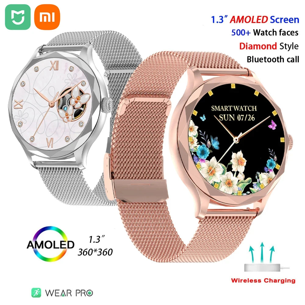 Women  Diamond Style Smartwatch 1.3" AMOLED Screen Wristwatch  Watches Bracelet Smart band