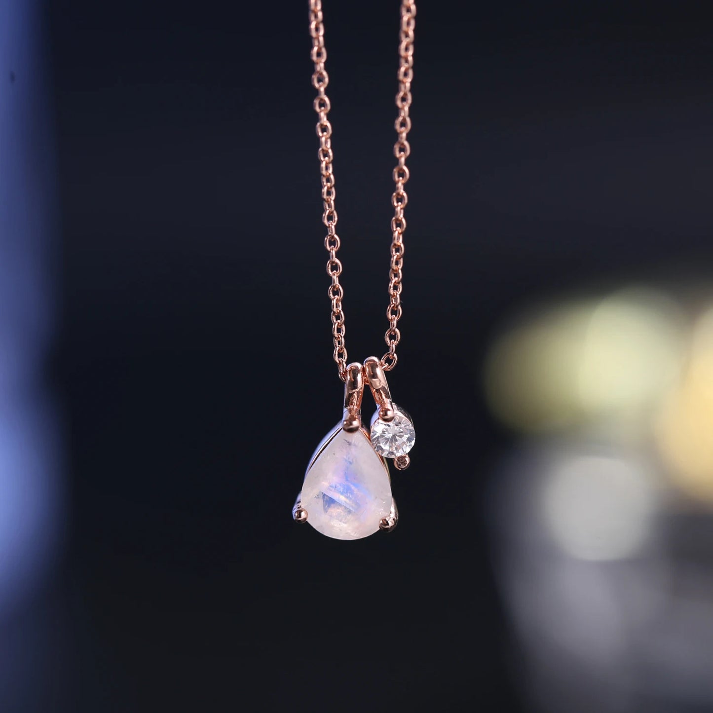 GEM'S BALLET Rainbow Moonstone Necklace in 925 Sterling Silver  June Birthstone