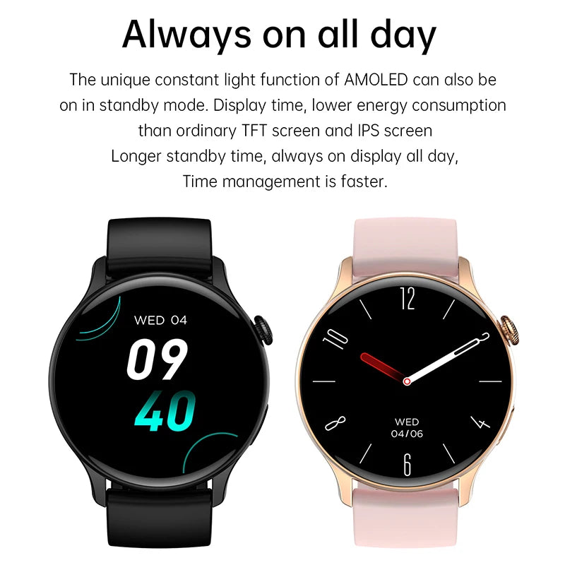 Women Bluetooth Call Smartwatch Always Display Time Heart Rate Sports Health Monitoring Music