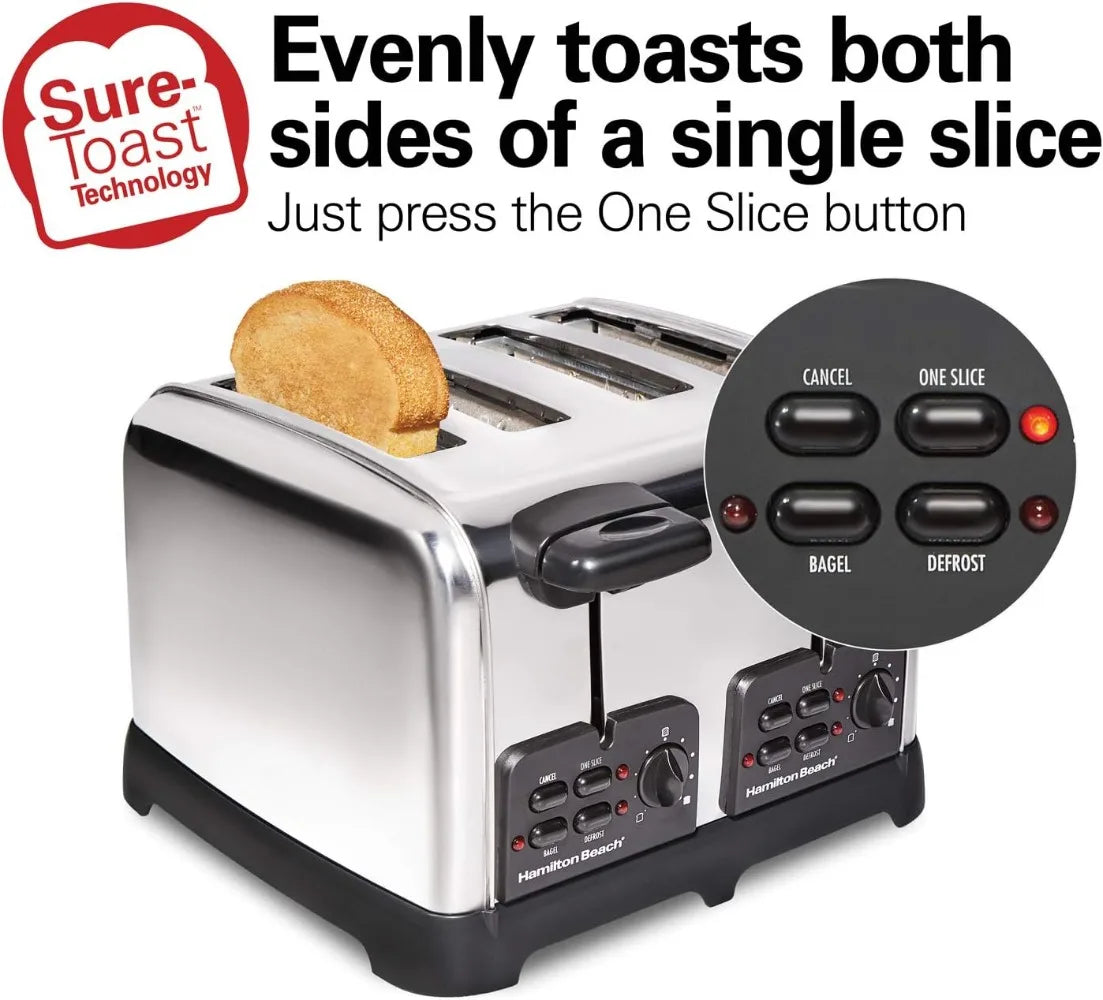 Toaster with Wide Slots, Sure-Toast echnology Settings Auto Boost to Lift Smaller Breads  Polished Stainless Steel