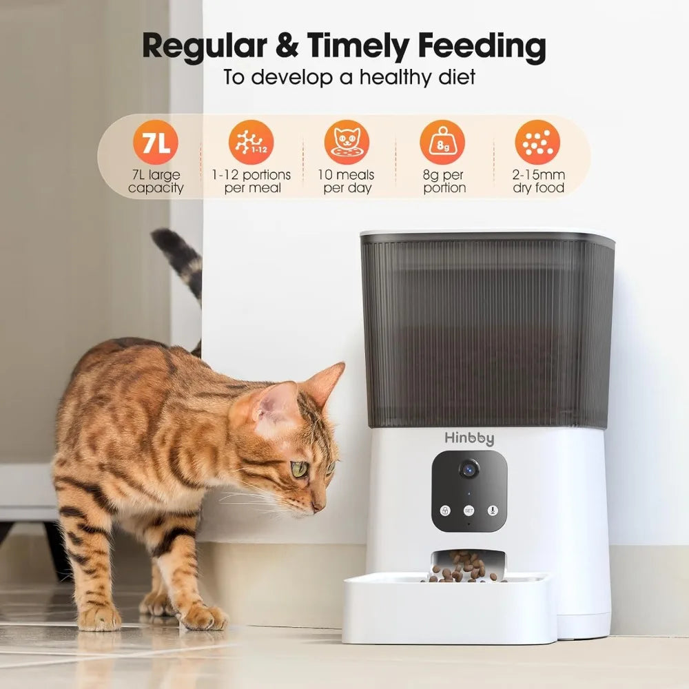 Automatic Cat Feeder with 1080P Camera, Wi Fi  with Remote App, Control Voice, Video Record Dual Power