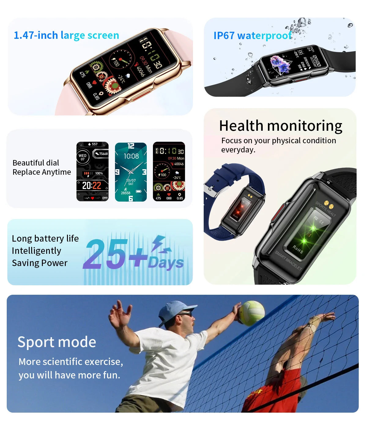 Women  Fashion Smart Watch, Blood Oxygen Monitor, Waterproof