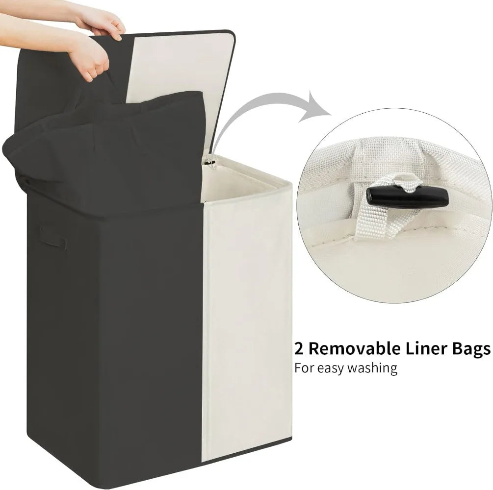 Double Laundry Basket with Lid and Removable Laundry Bags