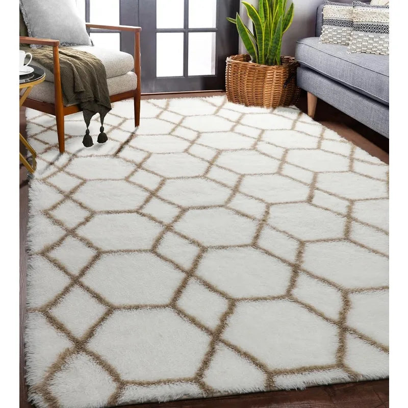 Modern Shag 5x8 Fluffy Floor Rugs for Living Room, Kids Room, Extra Soft