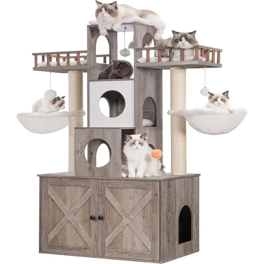 Cat Tree With Litter Box Enclosure for Indoor Big Cat Tower for Large Cats