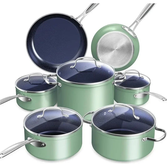 Ceramic Nonstick Cookware Set, Diamond Infused Scratch-Resistant, Dishwasher & Oven Safe